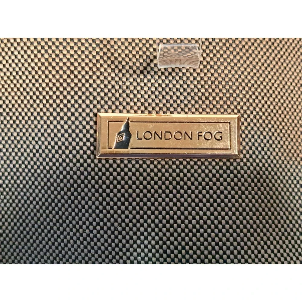 London Fog Brown Woven Satchel Bag Faux Leather Trim Gold Hardware Medium